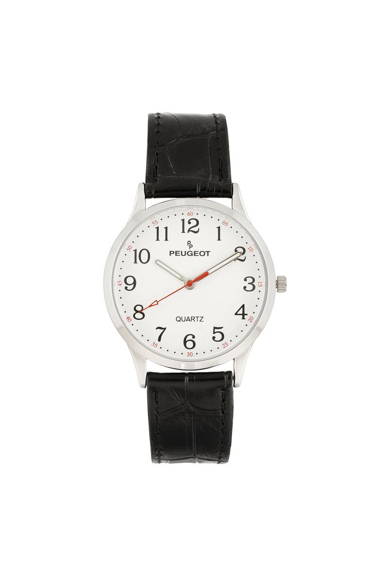 Easy Read Large Face Leather Watch- 40MM, Main, color, Black