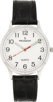 Peugeot Easy Read Large Face Leather Watch- 40MM