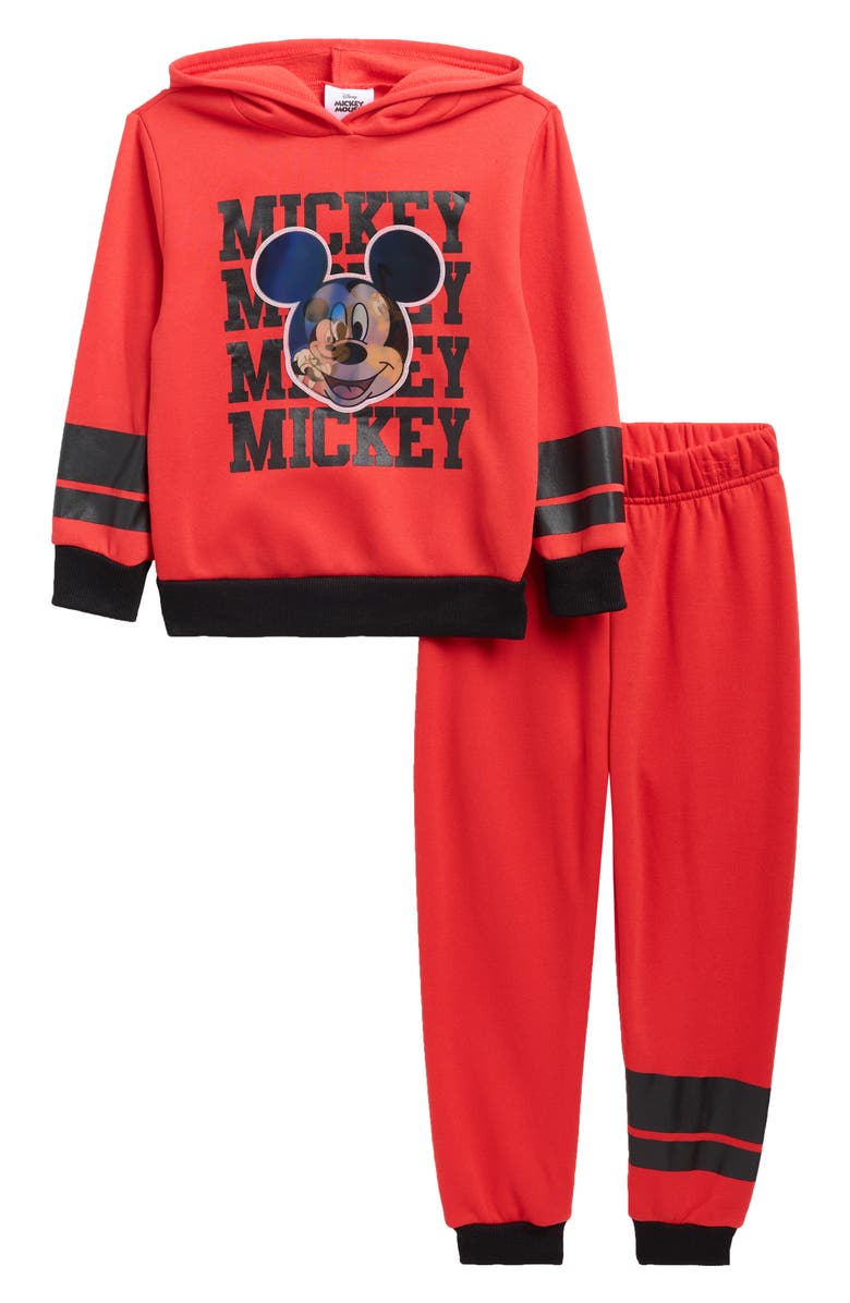 Happy Threads Kids' Mickey Mouse Lenticular Hoodie & Joggers Set, Main, color, Red