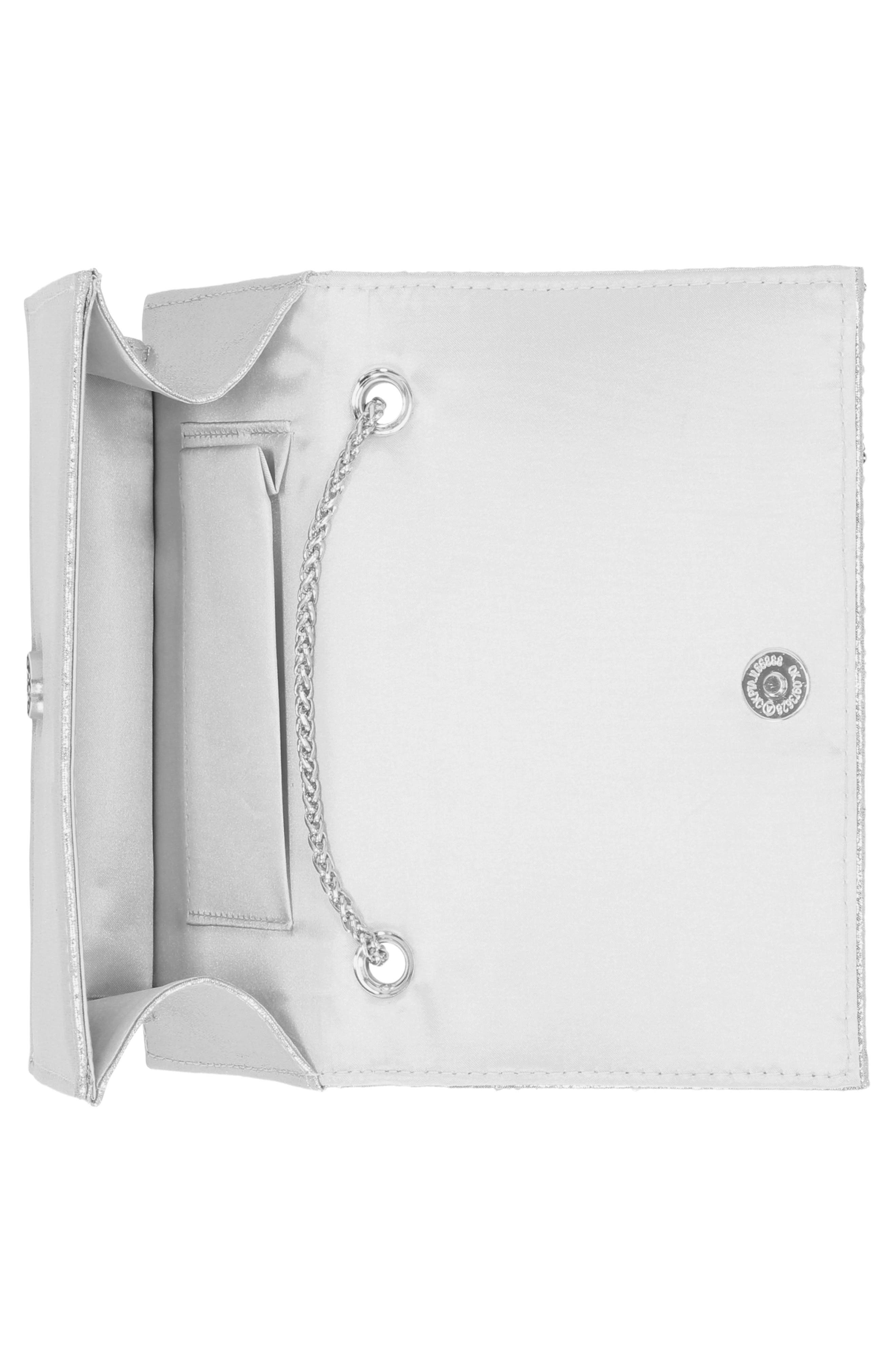 Jessica McClintock Adria Rhinestone Embellished Chain Handle Clutch, Alternate, color, Silver
