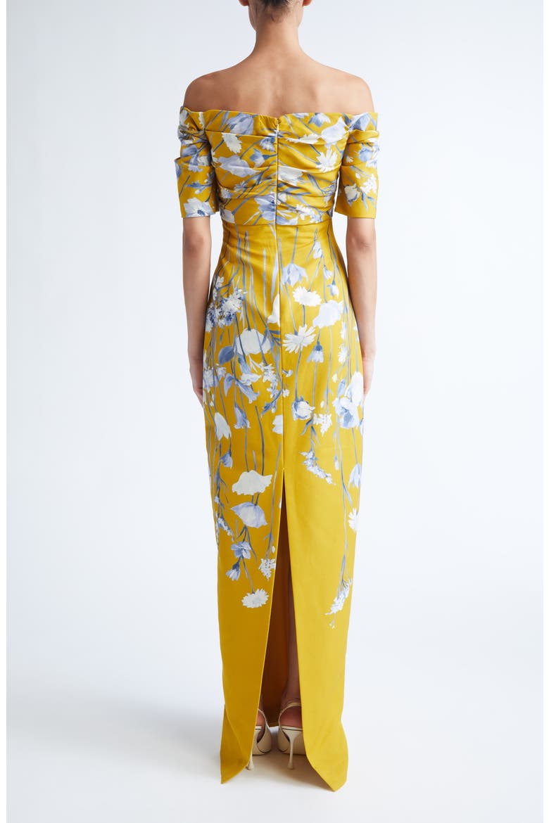 Floral Faille Off the Shoulder Gown, Alternate, color, OCHRE MULTI