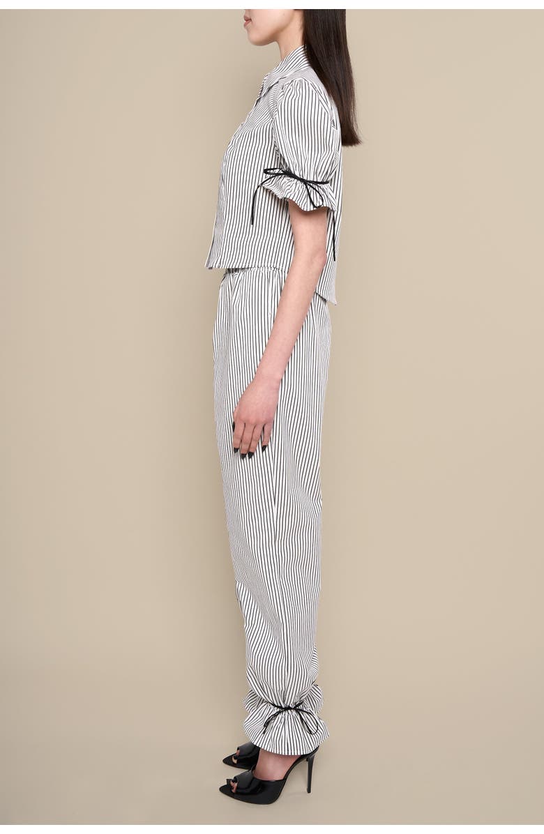 Contessa Mills Thomasin Structured Puff-Sleeve Cotton Oxford Blouse, Alternate, color, Black-White