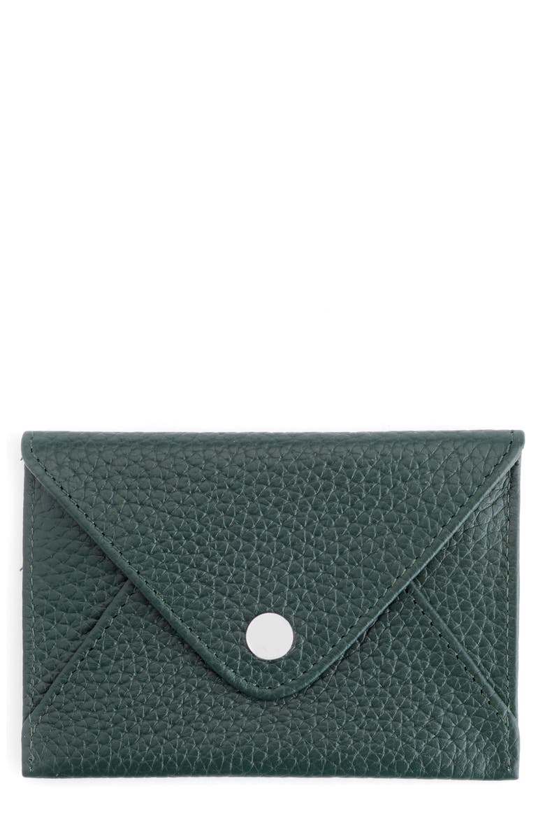 Leather Envelope Card Holder, Main, color, DARK GREEN