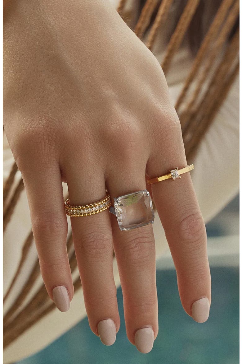 Andie Dainty Minimalist Ring Trendy Everyday Jewelry, Alternate, color, Silver Crystal - Size 7