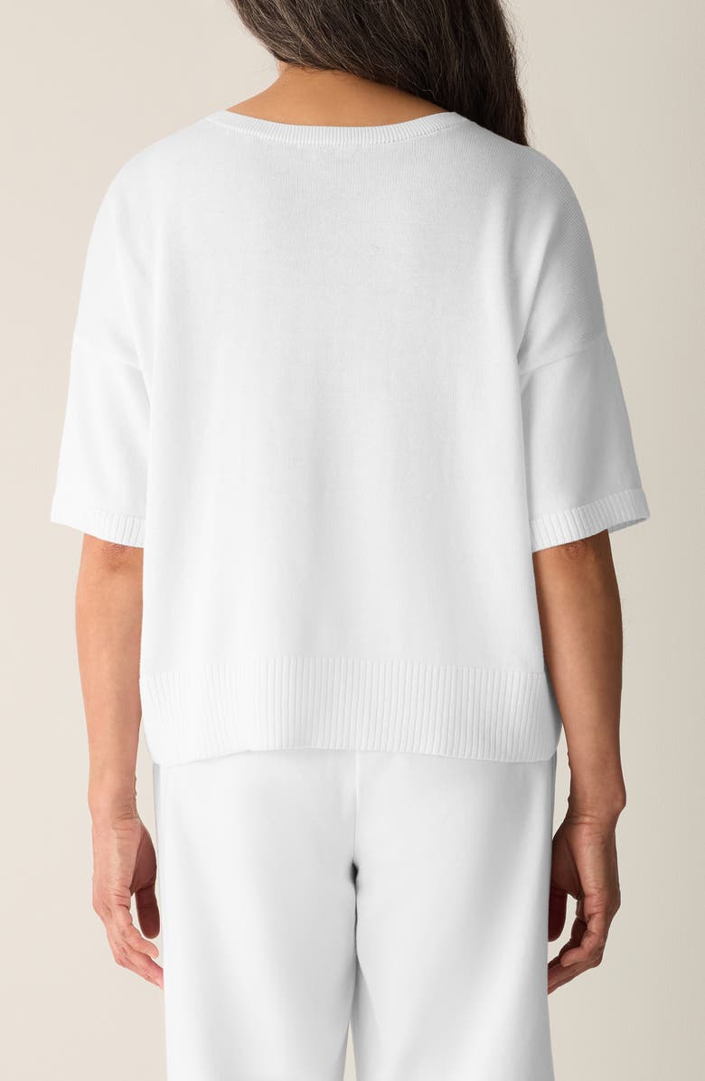 Eileen Fisher Elbow Sleeve Organic Cotton Blend Crewneck Sweater, Alternate, color, White