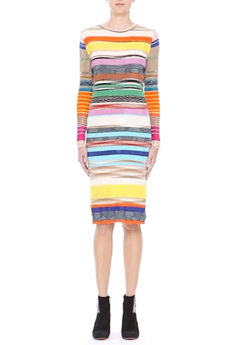 Stripe Rib Knit Sheath Dress, Alternate, color, WHITE/ BEIGE/ MULTI