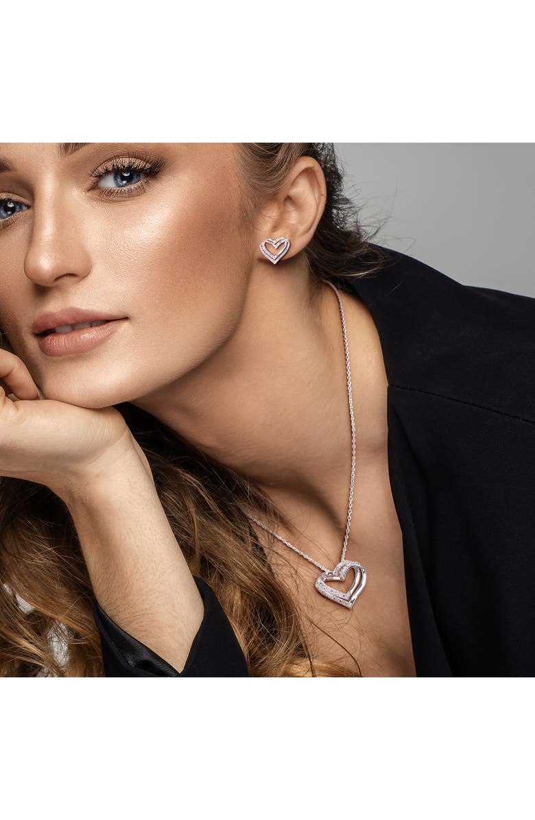 DELMAR Diamond Heart Pendant Necklace & Stud Earrings Set, Alternate, color, Silver