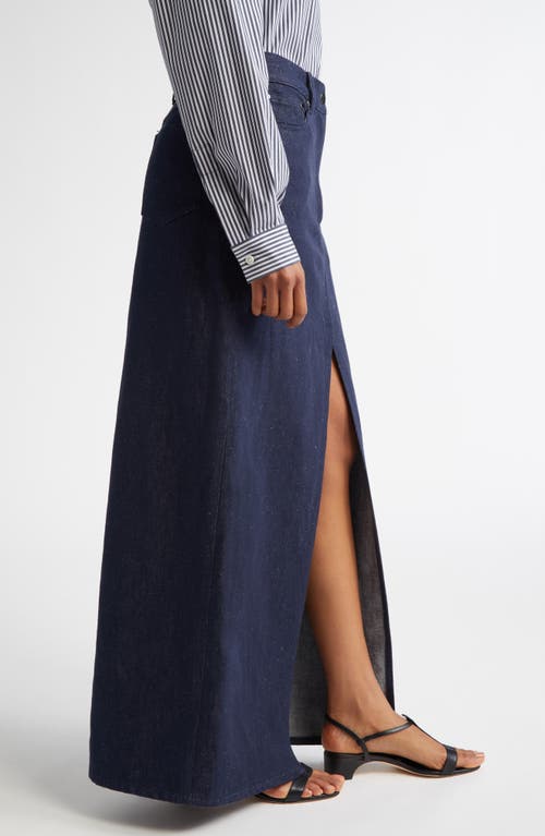 Michael Kors Cotton-linen Denim Slit Maxi Skirt In Indigo