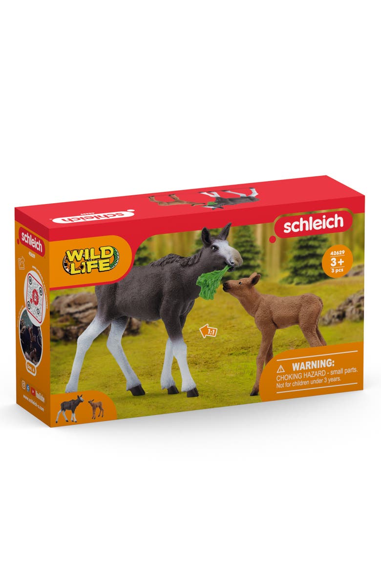 Schleich Wild Life Moose Family, Animal Figurines, 3 Pieces, Ages 3+, Alternate, color, Multicolored