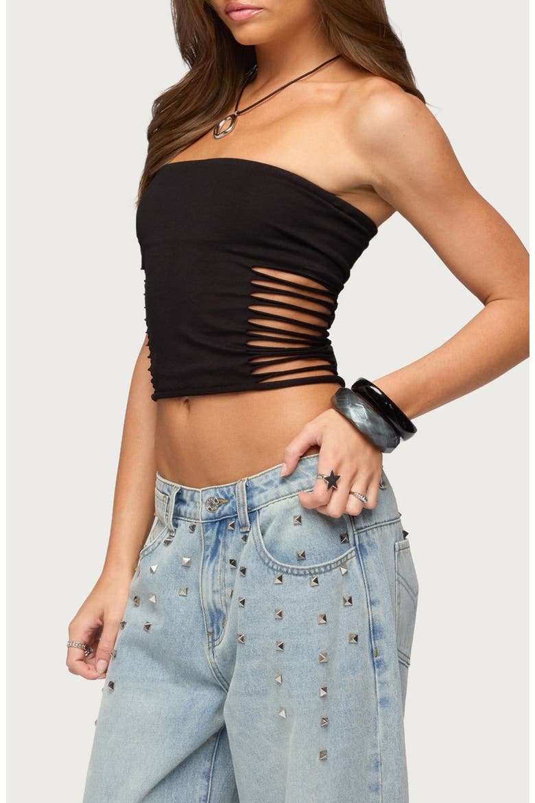Kelcy Shredded Tube Top, Alternate, color, BLACK