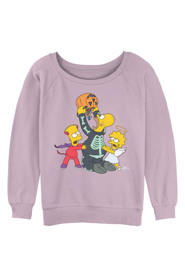 Juniors The Simpsons Halloween Greedy Homer Sweatshirt, Main, color, Lavender