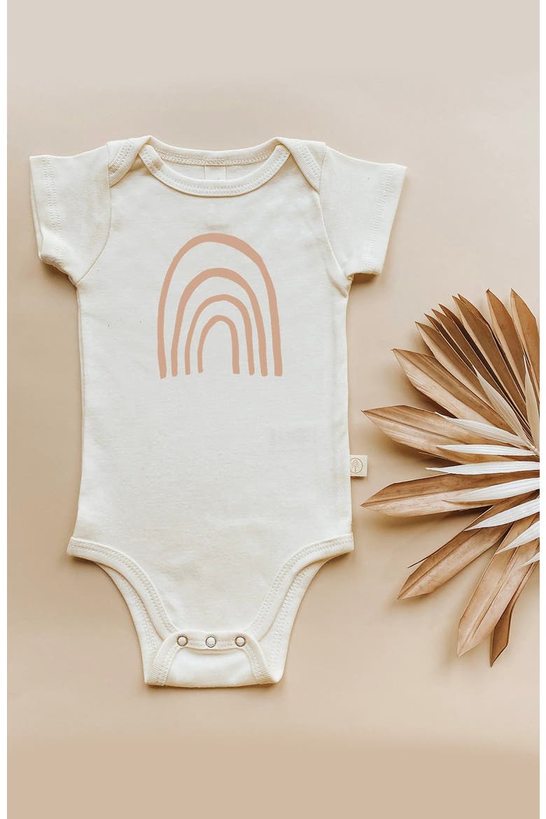 Rainbow - Organic Short Sleeve Baby Bodysuit, Alternate, color, Natural Clay Lettering