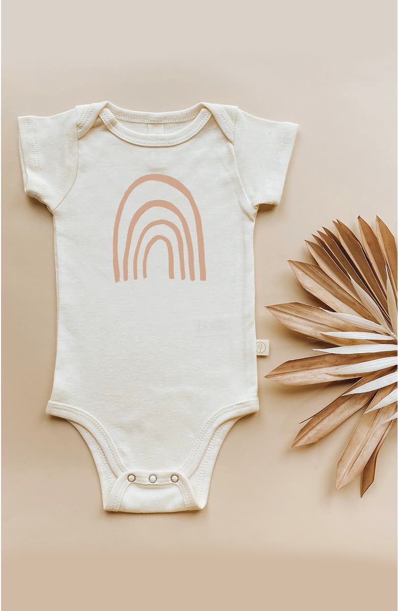 Tenth & Pine Rainbow Organic Baby Bodysuit, Alternate, color, Natural Clay Lettering