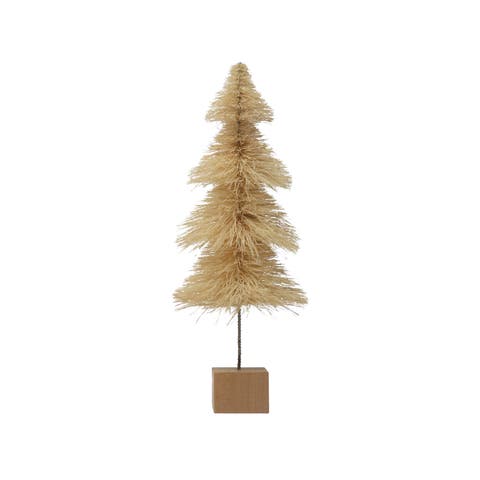 Sisal Bottle Brush Tree with Wood Base, Cream