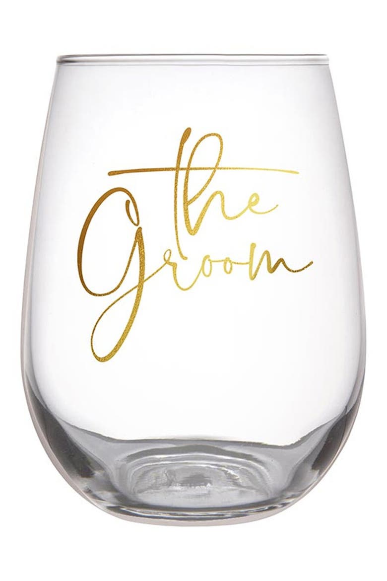 The Groom Stemless Wine Glass, Main, color, CLEAR