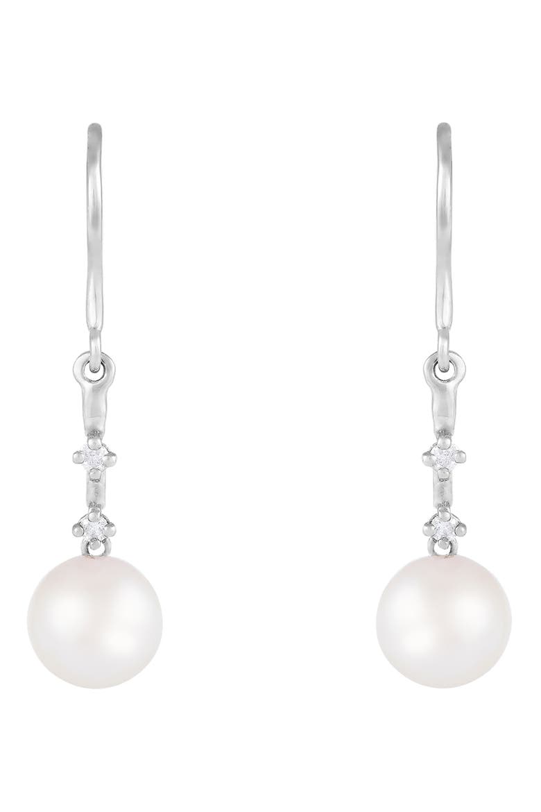 14K Gold Diamond & Pearl Drop Earrings - 0.08ct, Alternate, color, WHITE