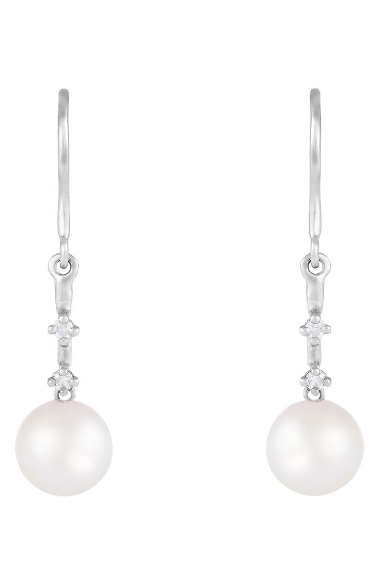 SPLENDID PEARLS 14K Gold Diamond & Pearl Drop Earrings - 0.08ct, Alternate, color, White