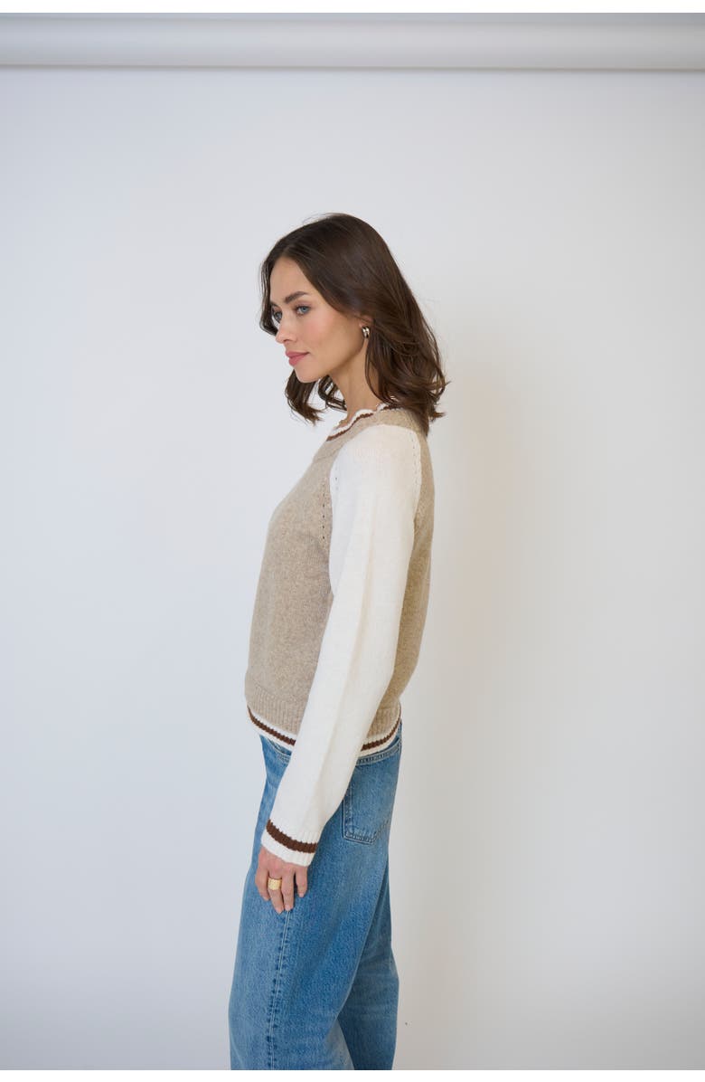 Central Park West Olivia Baseball Sweater, Alternate, color, Oat