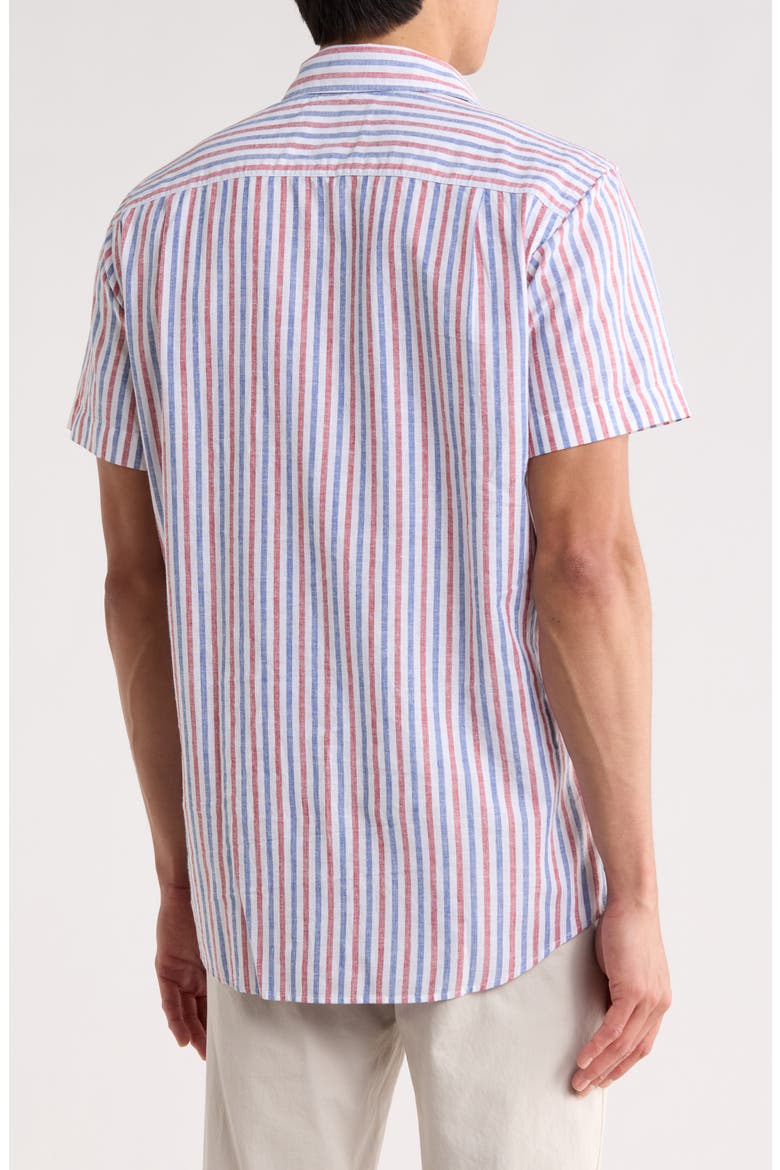 Denby Crescent Stripe Short Sleeve Cotton & Linen Button-Up Shirt, Alternate, color, MARINE