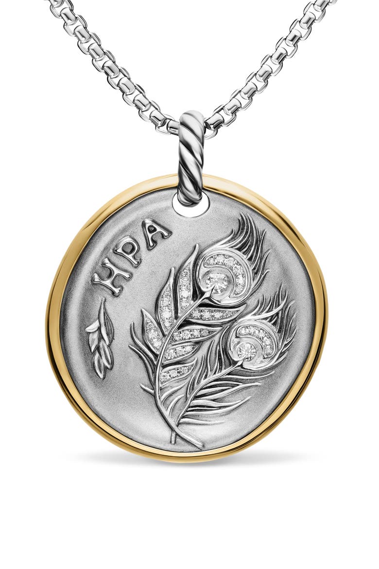 Medallion Amulet Sterling Silver with 14K Yellow Gold and Diamonds, 29.5mm, Alternate, color, SILVER PAVE HERA