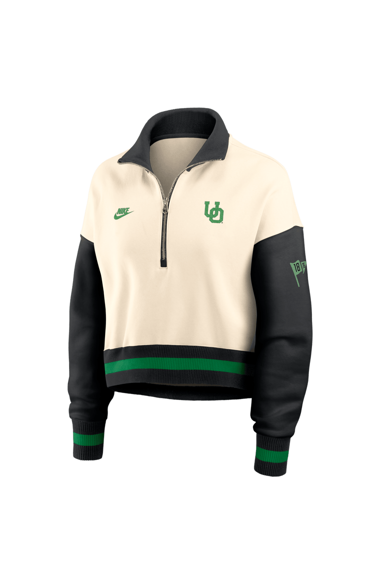 Women's Nike Natural/Black Oregon Ducks Oversized Legacy Color Block Cropped Quarter-Zip Pullover, Alternate, color, Natural