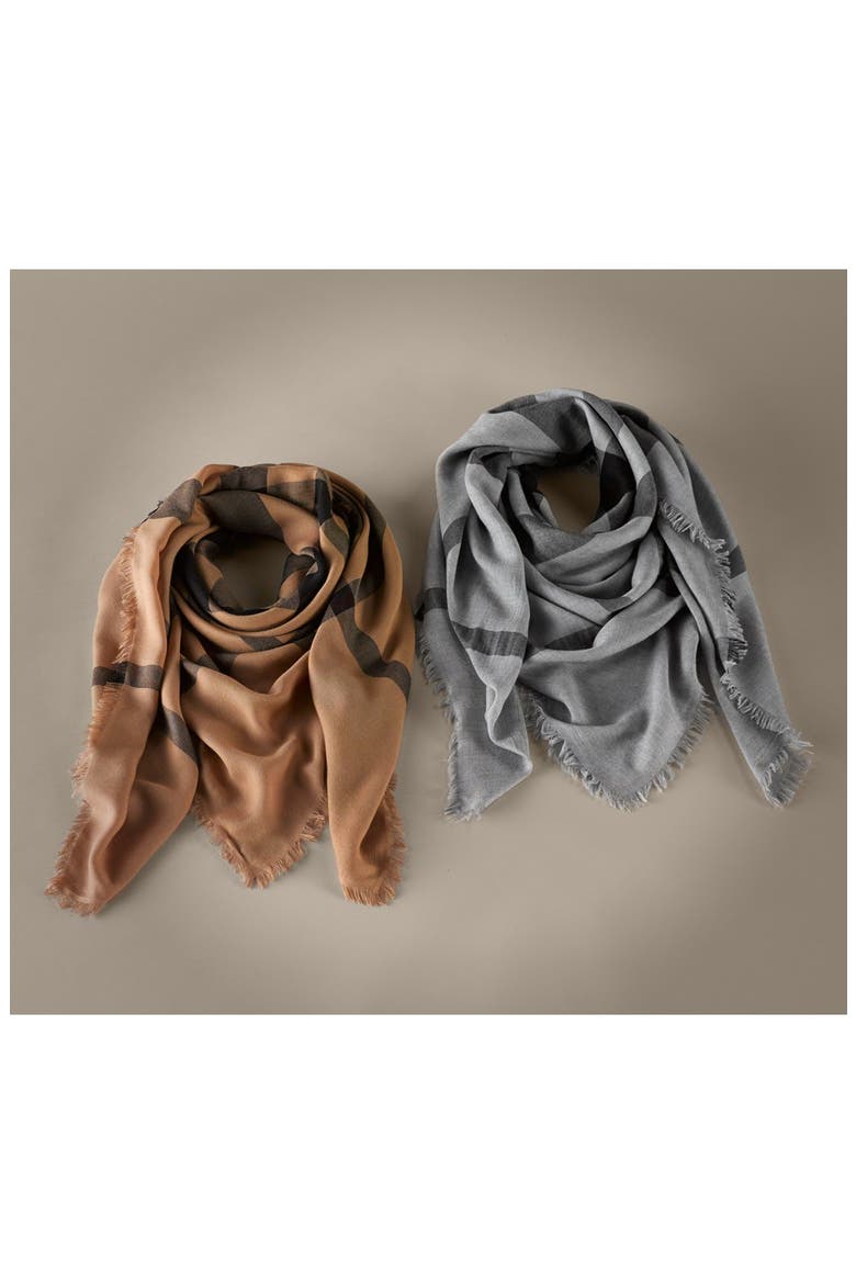 Overdyed Chambray Check Square Scarf, Main, color, PALE GREY