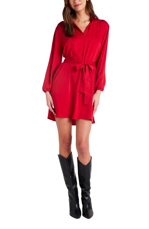 Red long fashion sleeve t shirt dress