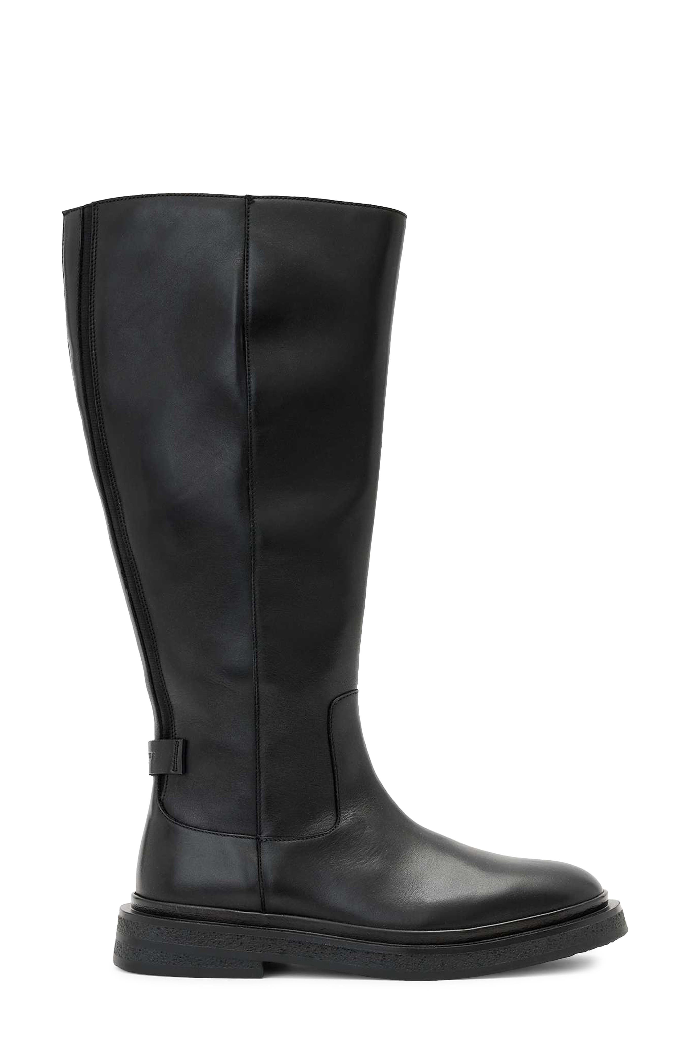 AllSaints Escher Rider Knee High Boot, Alternate, color, Black