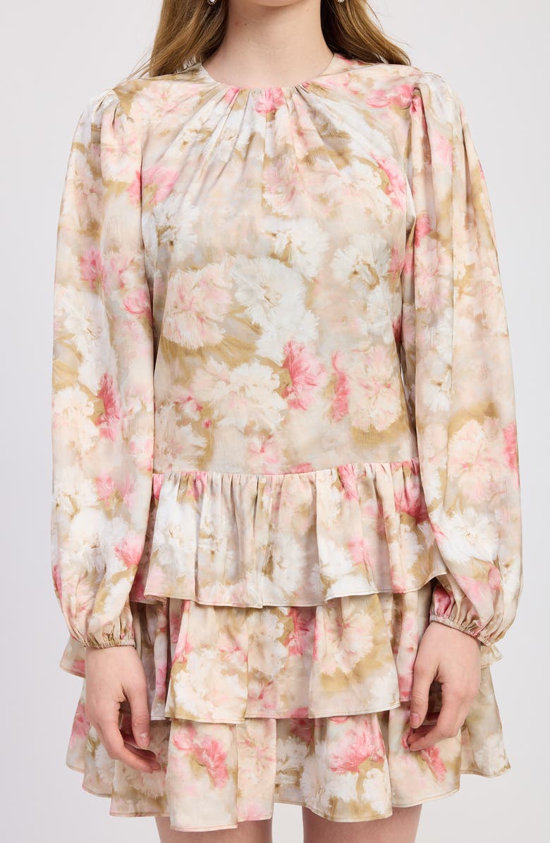 JACQUIE THE LABEL Mackenzie Long Sleeve Tiered Minidress, Alternate, color, Chartreuse Pink