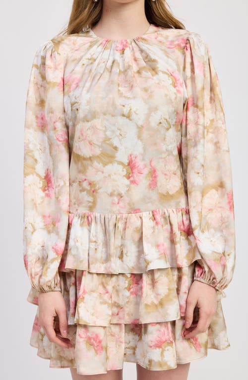 Jacquie The Label Mackenzie Long Sleeve Tiered Minidress In Multi