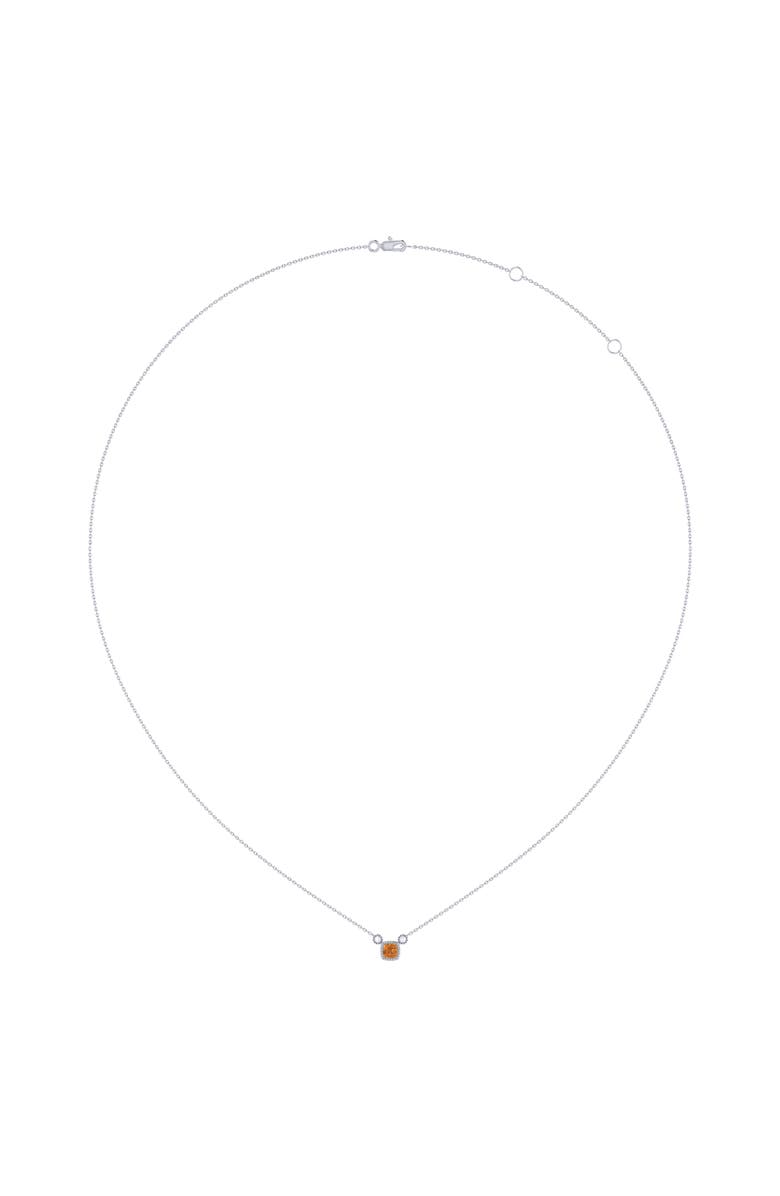 LuvMyJewelry Cushion Cut Citrine & Diamond 14K Gold Birthstone Necklace, Alternate, color, White Gold