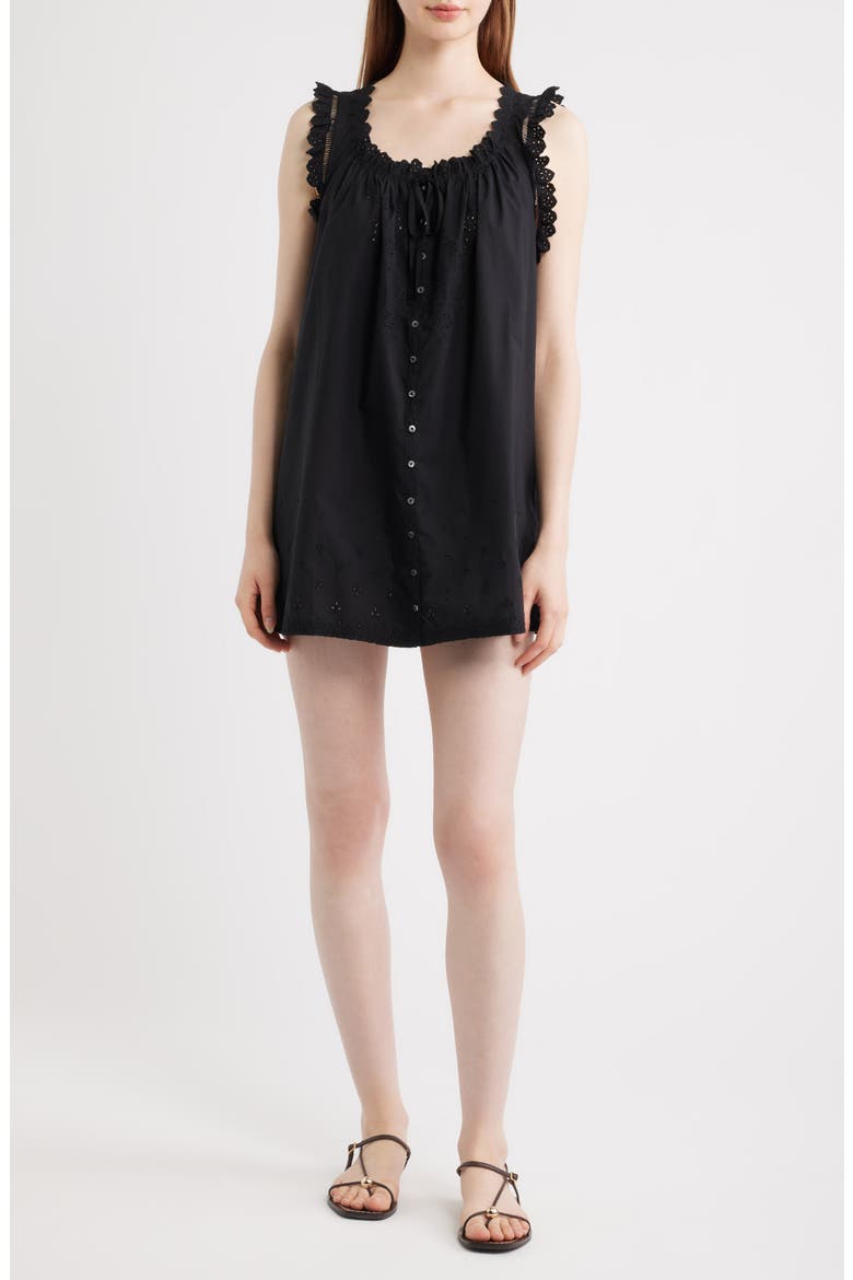 Nessie Eyelet Organic Cotton Shift Minidress, Main, color, BLACK