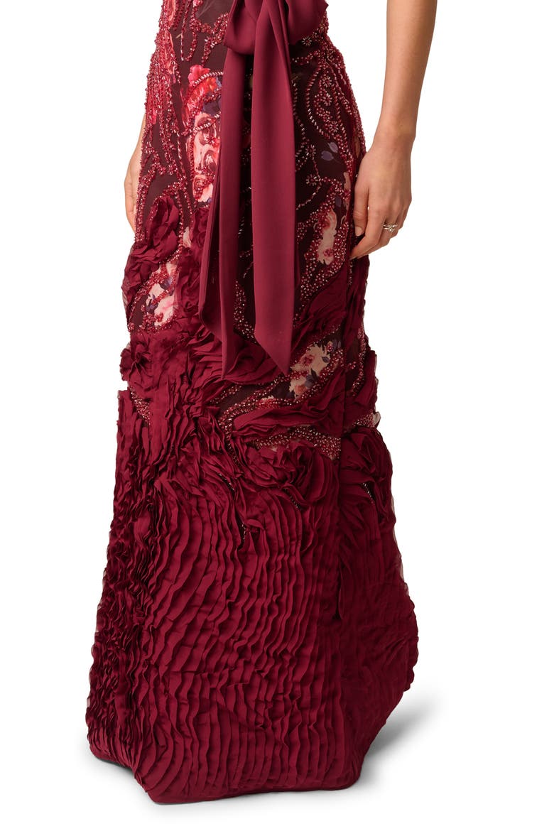 Beaded Floral Embroidered Strapless Gown, Alternate, color, MAHOGANY