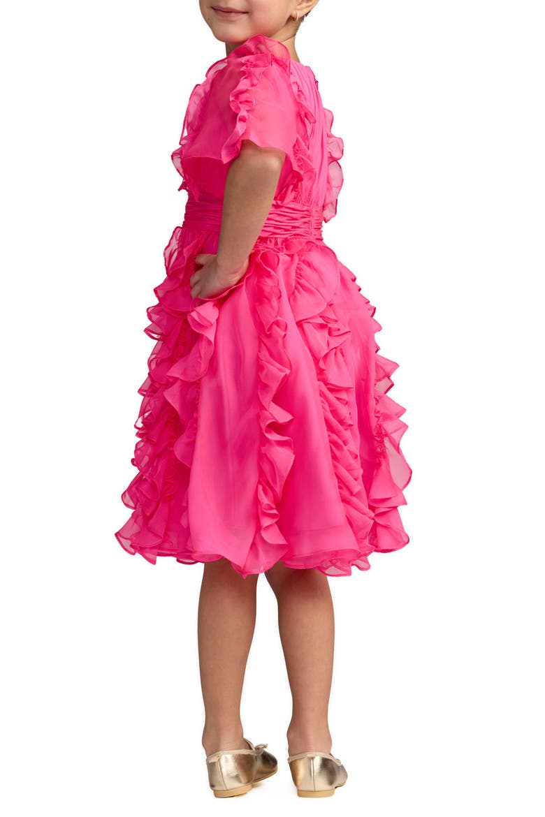 Girls High-Neck Ruffle Chiffon Dress, Alternate, color, Fuchsia
