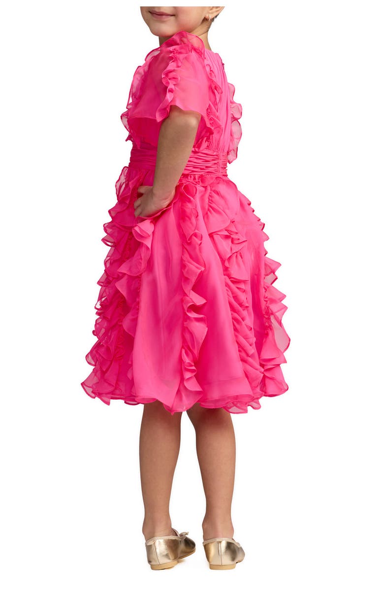 Mac Duggal Girls Pink Chiffon High Neck Ruffle Dress, Alternate, color, Fuchsia