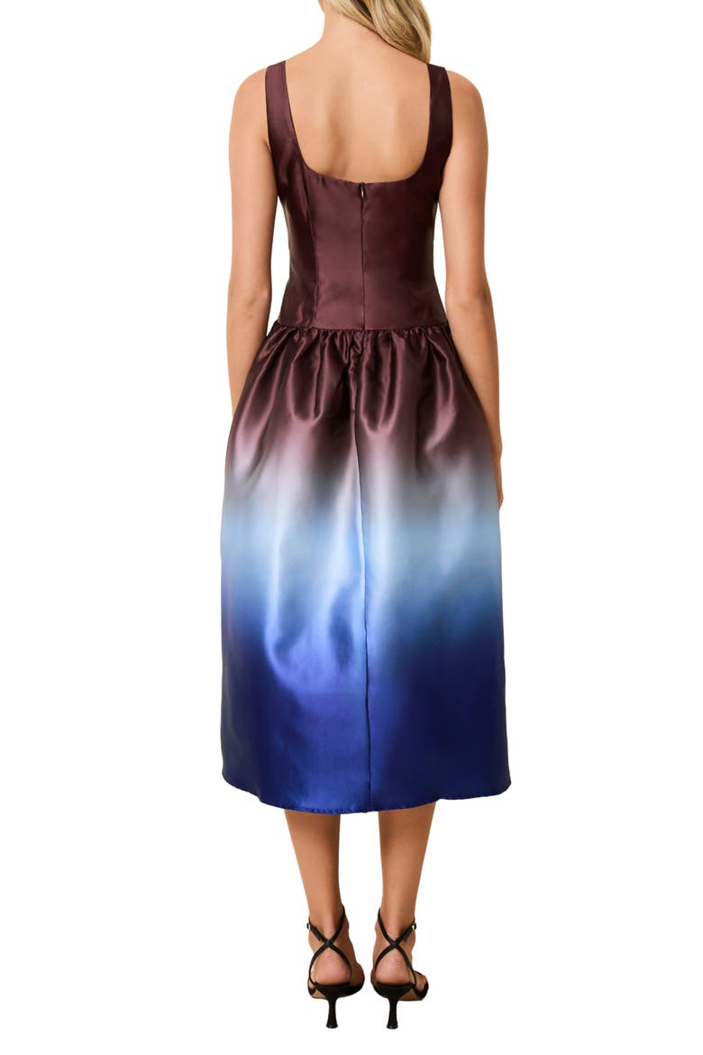 The Gianna Ombré Colorblock Satin Dress, Alternate, color, TWILIGHT / RAISIN BROWN