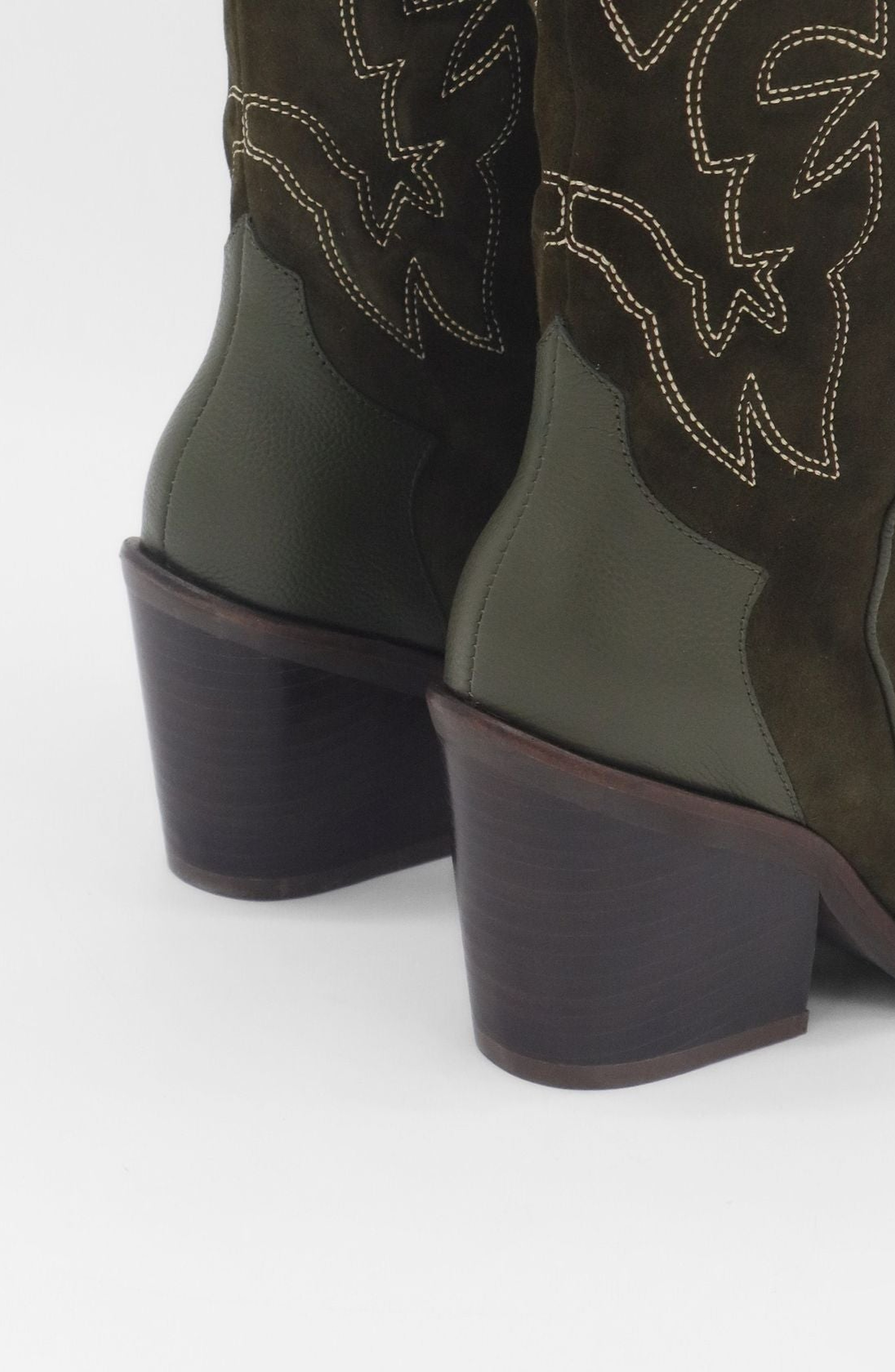 STIVALI NEW YORK Getty Western Suede Leather Knee High Boots, Alternate, color, Olive Suede / Leather