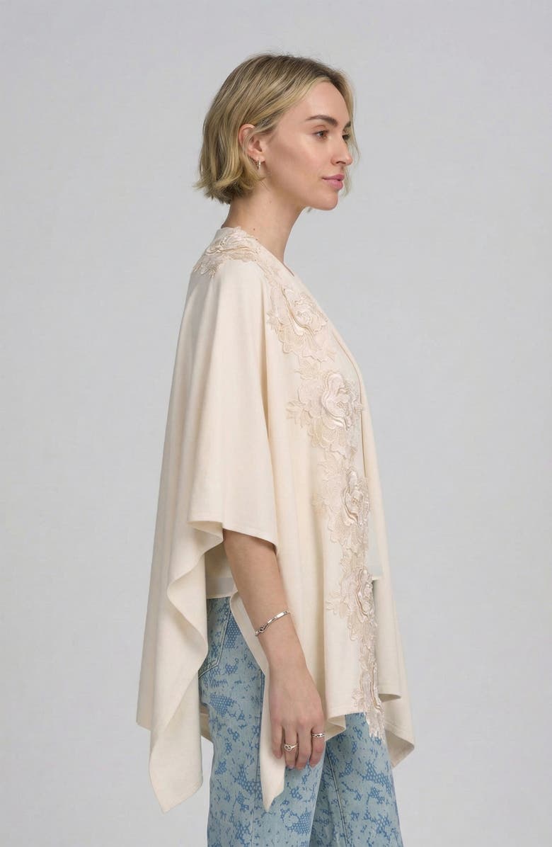 ELLE Collection Fine Gauge Draped Cardigan With Lace Applique, Alternate, color, Ivory