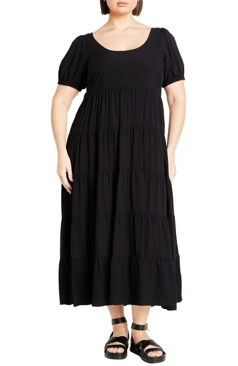 City Chic Mila Short Sleeve Maxi Dress, Main, color, Black