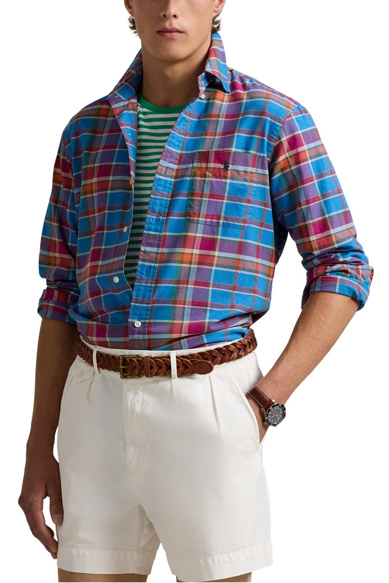 Classic Fit Plaid Cotton Oxford Button-Down Shirt, Main, color, 6600 BLUE BERRY MULTI