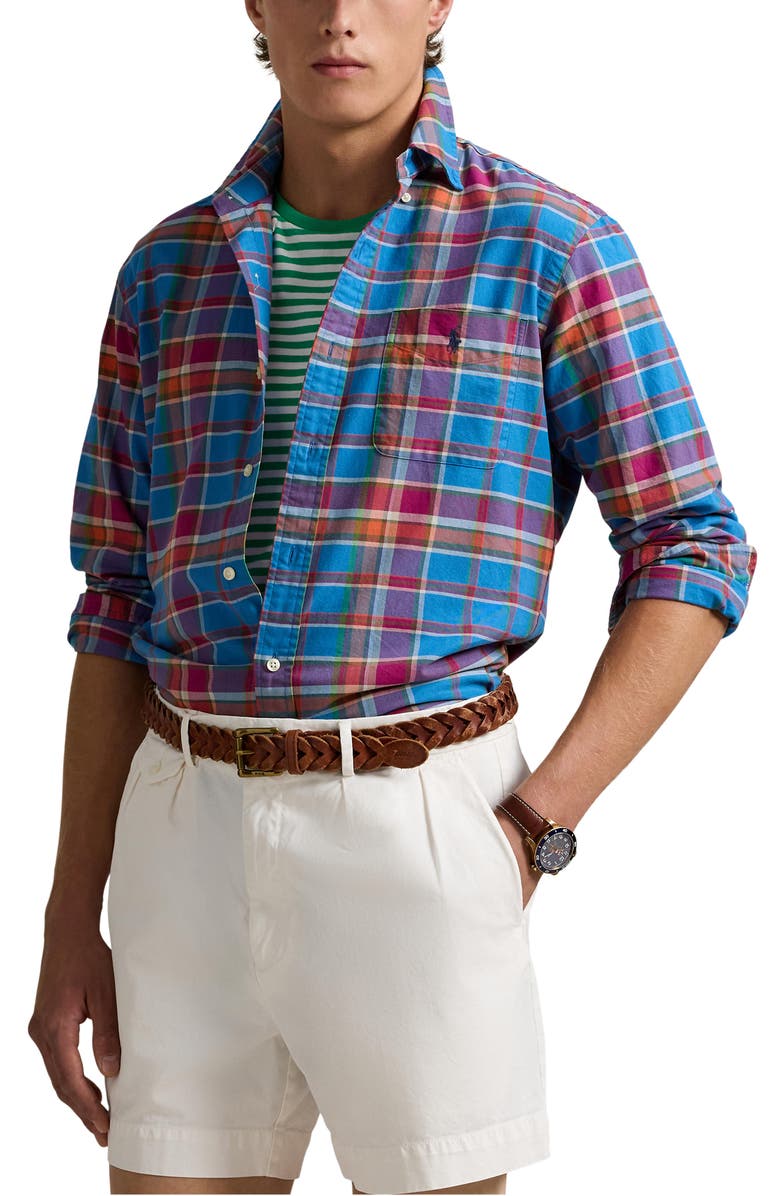 Polo Ralph Lauren Classic Fit Plaid Cotton Oxford Button-Down Shirt, Main, color, 