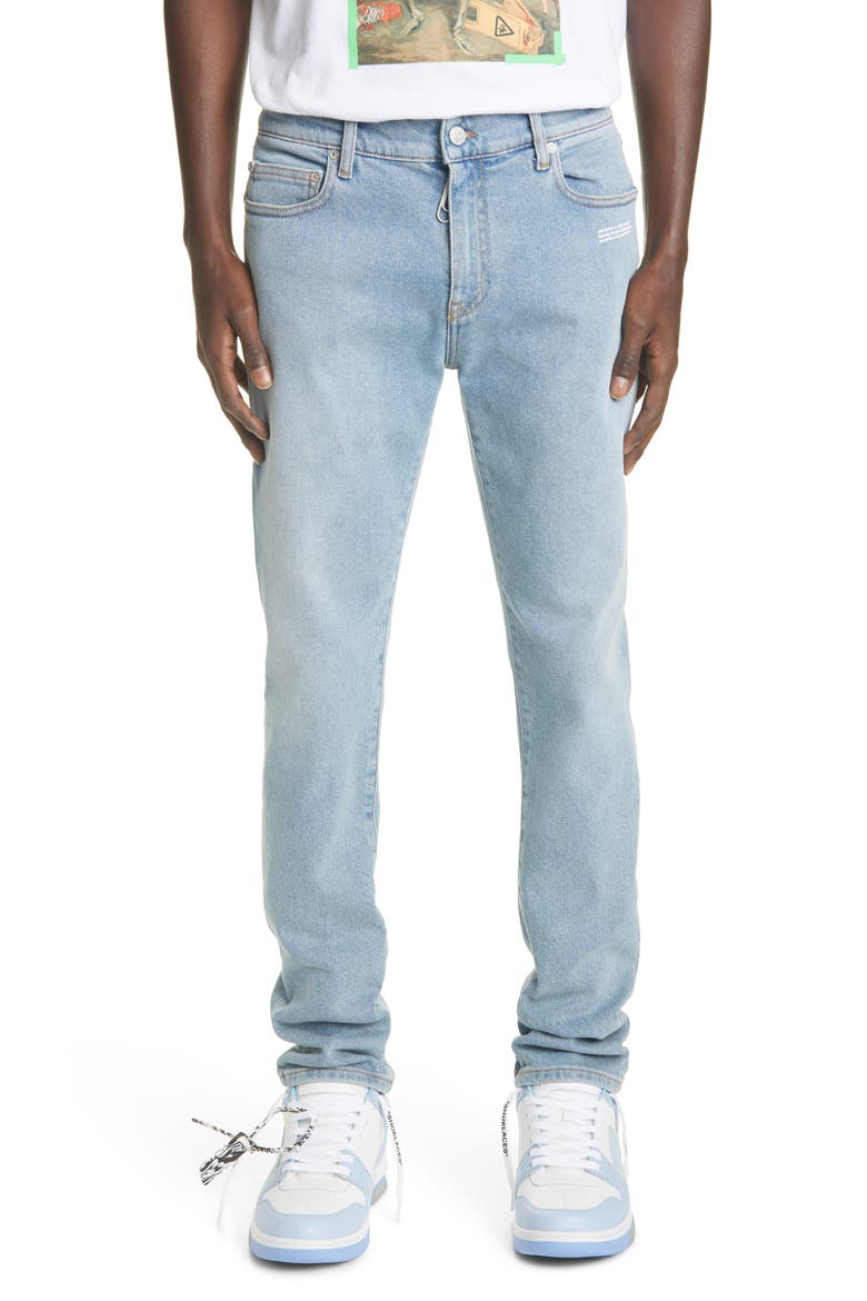 Logo Slim Fit Jeans, Main, color, BLEACH WHITE