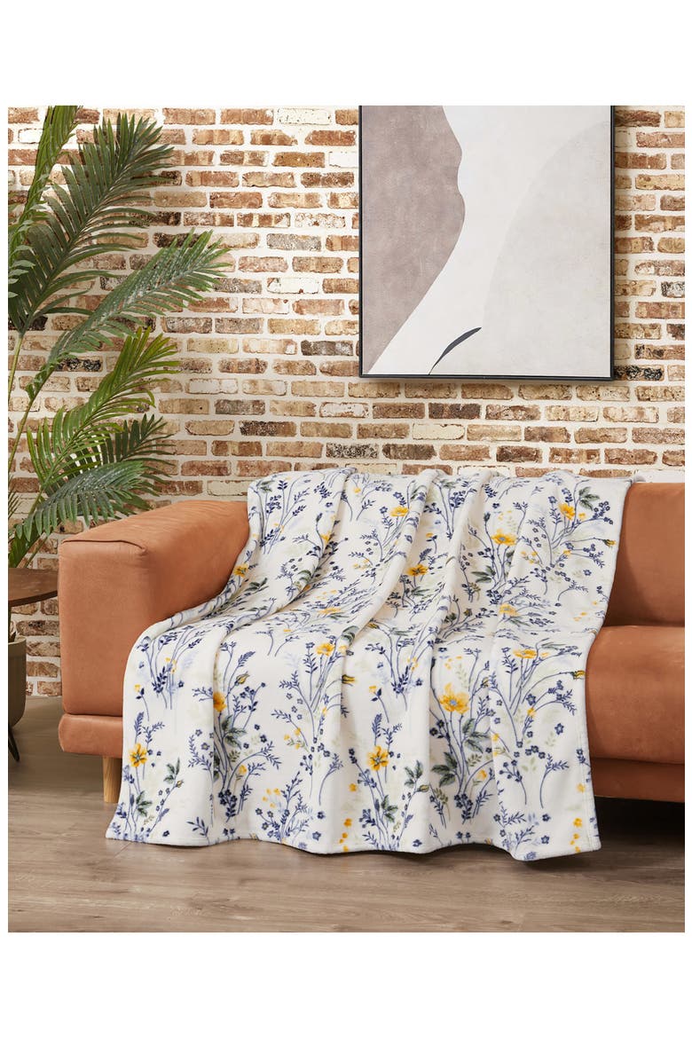 Wildflower Faux Shearling Throw Blanket, Alternate, color, YELLOW FLORAL