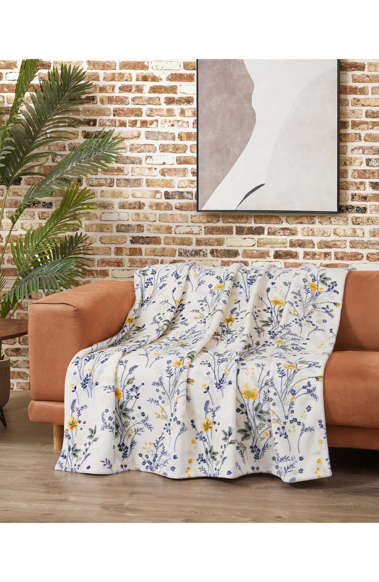 Lucky Brand Wildflower Faux Shearling Throw Blanket, Alternate, color, Yellow Floral