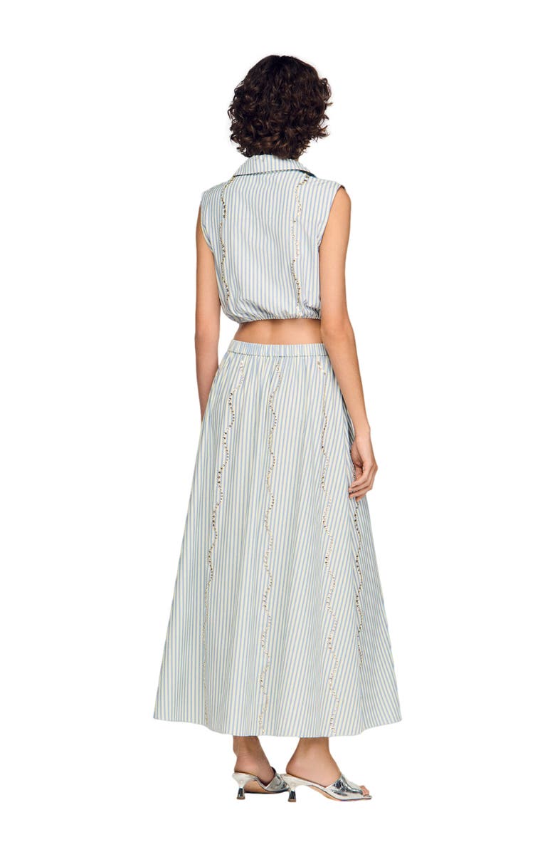 SANDRO Cropped striped rhinestone shirt, Alternate, color, Blue