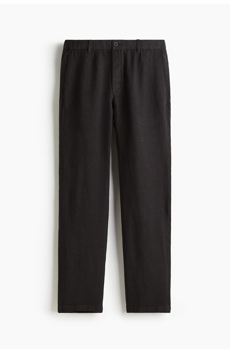 H&M Regular Fit Linen-blend Trousers, Main, color, Black