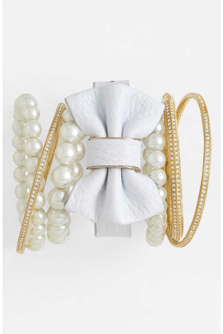 Glass Pearl Stretch Bracelets, Alternate, color, WHITE PEARL/ SILVER