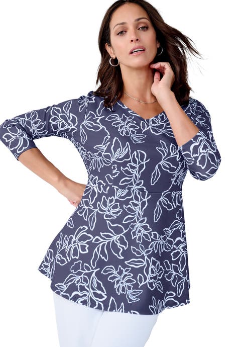 Knit Crepe Sweetheart Neckline Peplum Top (Plus)