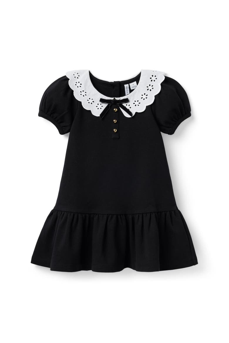 Eyelet Collar Ponte Dress, Main, color, Black