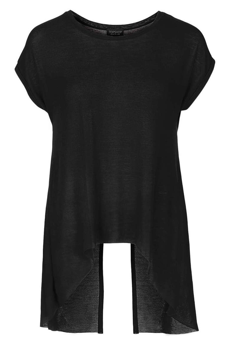 Split Back High/Low Tee, Alternate, color, BLACK